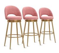 Guyifuny Juego de 3 taburetes de Bar giratorios, taburetes Altos para Desayuno con Respaldo, sillas de Bar Modernas tapizadas en Terciopelo con reposapiés de Metal, Patas Rosas de 75 cm.