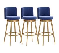 Guyifuny Juego de taburetes de Altura de mostrador (1/2/3/4), Taburete Giratorio 360° con Respaldo Alto y Patas metálicas, Silla Moderna tapizada for Isla de Cocina(Blue,3PCS)