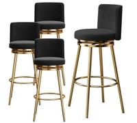 Guyifuny Juego de taburetes de Altura de mostrador (1/2/3/4), Taburete Giratorio 360° con Respaldo Alto y Patas metálicas, Silla Moderna tapizada for Isla de Cocina(Black,4 PCS)