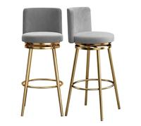 Guyifuny Juego de taburetes de Altura de mostrador (1/2/3/4), Taburete Giratorio 360° con Respaldo Alto y Patas metálicas, Silla Moderna tapizada for Isla de Cocina(Grey,2 PCS)