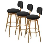 Guyifuny Juego de taburetes de Bar giratorios de 1/2/3/4, sillas Modernas tapizadas en Terciopelo con Respaldo y reposapiés, Silla de Desayuno for Isla de Cocina, Comedor(3 PCS Black 75cm,Gold)