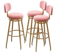 Guyifuny Juego de taburetes de Bar giratorios de 1/2/3/4, taburetes de Bar con Respaldo, Marcos de Metal, Silla tapizada, Silla Alta Moderna for Isla de Cocina(Pink Gold,3 PCS 65cm)