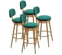 Guyifuny Juego de taburetes de Bar giratorios de 1/2/3/4, taburetes de Bar de Altura con Respaldo, Marcos de Metal, Silla Alta tapizada Morden for Isla de Cocina, Verde(4 PCS Gold Frame,65cm)