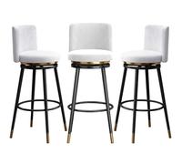 Guyifuny Juego de taburetes giratorios 360° (1/2/3/4 Unidades). Modernos taburetes tapizados en Terciopelo, Ideales for la Isla de la Cocina. Estructura metálica y reposapiés.(White,3 PCS Black 75cm)