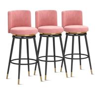 Guyifuny Juego de taburetes giratorios de 1/2/3/4, taburetes de Cocina tapizados en Terciopelo con Respaldo, Modernos de Altura de mostrador for Isla de Cocina(3 PCS Pink 75cm,Black Leg)