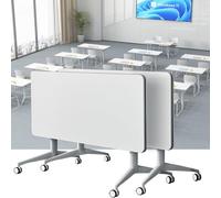 Guyifuny Mesa de conferencias Blanca de 4 Piezas, Plegable, de 140 cm, para Salas de formación, con Ruedas giratorias, Ideal para Oficina y aulas, 2 Unidades de 120 cm.