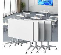 Guyifuny Mesa de conferencias Blanca de 4 Piezas, Plegable, de 140 cm, para Salas de formación, con Ruedas giratorias, Ideal para Oficina y aulas, 4 Unidades de 120 cm.