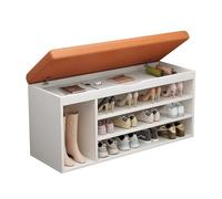 Guyifuny Organizador de Zapatos para Banco de Entrada, Zapatero elevable, Banco de Madera de 3 Niveles con cojín de Piel sintética para Dormitorio, Armario, salón y Pasillo, Color Naranja, 120 x 30 x