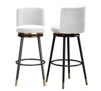 Guyifuny Silla giratoria de Bar 360°, taburetes de Terciopelo con Respaldo y reposapiés metálico. Juego de 2 taburetes Tipo Isla for Bar, Comedor, Estilo Moderno.(White 75cm,Black Leg)
