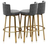 Guyifuny Swivel Bar Stools Set of 3, Modern Velvet Stools Chair with Back, Kitchen Counter Height Breakfast Chair Set for Kitchen Island(Grey Gold Frame,75cm)