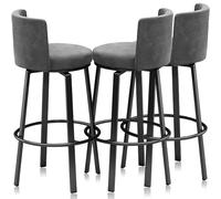 Guyifuny Swivel Bar Stools Set of 3, Modern Velvet Stools Chair with Back, Kitchen Counter Height Breakfast Chair Set for Kitchen Island(Grey Black Frame,65cm)