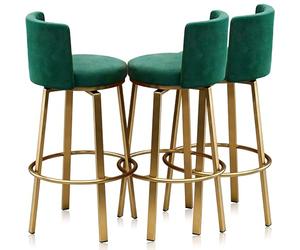 Guyifuny Swivel Bar Stools Set of 3, Modern Velvet Stools Chair with Back, Kitchen Counter Height Breakfast Chair Set for Kitchen Island(Green Gold Frame,65cm)