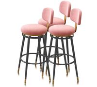 Guyifuny Swivel Counter Height Bar Stools Set of 1/2/3/4, Upholstered Chair with Back Metal Frame Modern Bar Chairs Island Stool for Kitchen Counter, Pink(3 PCS,65cm(25.6in))