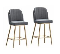 Guyifuny Taburete de Bar de Altura de mostrador, Taburete de Cocina, Silla de Desayuno con cojín de Terciopelo Grueso y Base de Metal Dorado, Juego de 2, Capacidad de 300 LB, Gris, Altura del Asiento