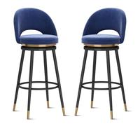 Guyifuny Taburete de Bar Giratorio de Altura de mostrador, 2 Unidades, 25,6" de Alto, tapizado en Terciopelo, con Respaldo Hueco y Patas de Metal para Cocina, Bar, Isla, Comedor, 2 Unidades, Azul, pa