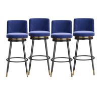 Guyifuny Taburete Giratorio de Altura de mostrador, Moderno Juego de taburetes tapizados en Azul (1/2/3/4 Unidades), Taburete for Isla de Comedor con Respaldo(4 PCS 65cm,Black Leg)