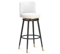 Guyifuny Taburete Giratorio tapizado con Respaldo ergonómico y reposapiés de Metal Chapado. Silla Moderna de Terciopelo for Barra, Isla de Cocina y Comedor.(1 PCS White Black Leg,65cm(25.6in))