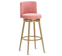 Guyifuny Taburete Giratorio tapizado con Respaldo ergonómico y reposapiés de Metal Chapado. Silla Moderna de Terciopelo for Barra, Isla de Cocina y Comedor.(1 PCS Pink Gold Leg,75cm(29.5in))