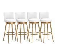 Guyifuny Taburete Giratorio tapizado con Respaldo ergonómico y reposapiés de Metal Chapado. Silla Moderna de Terciopelo for Barra, Isla de Cocina y Comedor.(4 PCS White Gold Leg,65cm(25.6in))