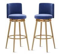 Guyifuny Taburete Giratorio tapizado con Respaldo ergonómico y reposapiés de Metal Chapado. Silla Moderna de Terciopelo for Barra, Isla de Cocina y Comedor.(2 PCS Blue Gold Leg,75cm(29.5in))