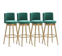Guyifuny Taburete Giratorio tapizado con Respaldo ergonómico y reposapiés de Metal Chapado. Silla Moderna de Terciopelo for Barra, Isla de Cocina y Comedor.(4 PCS Green Gold Leg,75cm(29.5in))