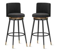 Guyifuny Taburete Giratorio tapizado con Respaldo ergonómico y reposapiés de Metal Chapado. Silla Moderna de Terciopelo for Barra, Isla de Cocina y Comedor.(2 PCS Black Black Leg,65cm(25.6in))