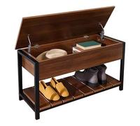 Guyifuny Taburete Grande para Zapatos de Dos Niveles con Caja abatible, Banco de Entrada de Madera Maciza, Banco Organizador de Zapatos de Nogal, 100 x 40 x 45 cm