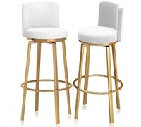 Guyifuny Taburetes de Bar con Altura de mostrador Juego de 1/2/3/4, taburetes giratorios Modernos con Respaldo y Patas de Metal, sillas tapizadas for Isla de Cocina(65cm White Gold Leg,Set of 2)