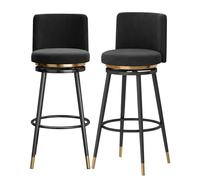 Guyifuny Taburetes de Bar de Terciopelo con Asiento tapizado, Juego de 2 taburetes giratorios de Altura de mostrador, Ideales for Barras, Bares domésticos e Islas de Cocina.(Black,75cm(29.5in))