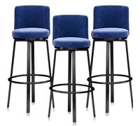 Guyifuny Taburetes de Bar de Terciopelo, Juego de 1/2/3/4, Asiento Giratorio, Silla tapizada, Taburete, Altura de mostrador, sillas de Metal for el hogar, Isla de Cocina(3 PCS Blue,Black 75cm)