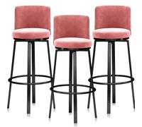Guyifuny Taburetes de Bar de Terciopelo, Juego de 1/2/3/4, Asiento Giratorio, Silla tapizada, Taburete, Altura de mostrador, sillas de Metal for el hogar, Isla de Cocina(3 PCS Pink,Black 75cm)