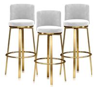 Guyifuny Taburetes de Bar de Terciopelo, Juego de 1/2/3/4, Asiento Giratorio, Silla tapizada, Taburete, Altura de mostrador, sillas de Metal for el hogar, Isla de Cocina(3 PCS White,Gold 65cm)