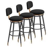 Guyifuny Taburetes de Bar de Terciopelo, Juego de taburetes de Altura de mostrador de 1/2/3/4 con Patas traseras de Metal, Asiento tapizado Moderno for Isla de Cocina, mostrador(Black,3PCS)