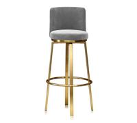 Guyifuny Taburetes de Bar giratorios con Altura de mostrador Juego de 1/2/3/4, taburetes de Bar Modernos de Terciopelo, Asiento tapizado for sillas de Isla de Cocina(1 PCS Grey,75cm Gold Leg)