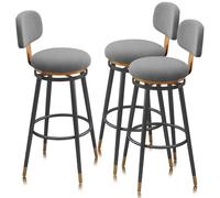 Guyifuny Taburetes de Bar giratorios con Altura de mostrador Juego de 1/2/3/4, taburetes tapizados con Respaldo, sillas de Desayuno Modernas con Marco(3 PCS Grey,65cm Black Leg)