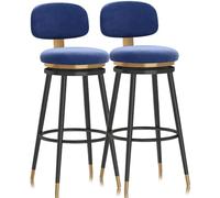 Guyifuny Taburetes de Bar giratorios con Altura de mostrador Juego de 1/2/3/4, taburetes tapizados con Respaldo, sillas de Desayuno Modernas con Marco(2 PCS Blue,65cm Black Leg)
