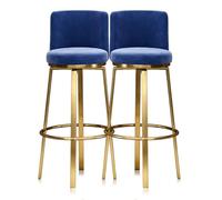 Guyifuny Taburetes de Bar giratorios con Respaldo Alto, taburetes de Altura de mostrador tapizados de Terciopelo Redondos Modernos, for Silla de Isla de Cocina, Juego de 1/2/3/4(2 PCS Blue Gold,75cm)