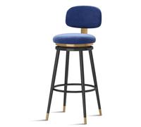 Guyifuny Taburetes de Bar giratorios de Terciopelo Juego de 1/2/3/4, sillas de Bar con Altura de mostrador con Respaldo Alto, Silla de Desayuno Moderna for Isla de Cocina, Azul(1 PCS 75cm,Black Leg)