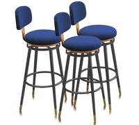 Guyifuny Taburetes de Bar giratorios Juego de 1/2/3/4, Silla tapizada de Terciopelo con Altura de mostrador sillas de Bar Modernas, taburetes de Isla for mostrador de Cocina(Blue Black Leg,3PCS)