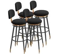 Guyifuny Taburetes de Bar giratorios Juego de 1/2/3/4, sillas de Bar de Terciopelo de Mediados de Siglo Silla de Desayuno con reposapiés Moderna for Isla de Cocina(4 PCS Black,Black 65cm)