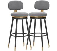 Guyifuny Taburetes de Bar giratorios Juego de 1/2/3/4, sillas de Bar de Terciopelo de Mediados de Siglo Silla de Desayuno con reposapiés Moderna for Isla de Cocina(2 PCS Grey,Black 65cm)
