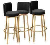 Guyifuny Taburetes de Bar giratorios Juego de 1/2/3/4, sillas de Bar Modernas, taburetes tapizados de Terciopelo, Silla con Altura de mostrador for Isla de Cocina, Comedor(3 PCS Black,65cm Gold Leg)