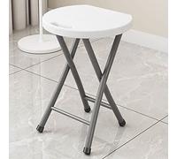 Guyifuny Taburetes de Bar Plegables pequeños y Resistentes con asa, Silla Plegable para Adultos, Redondos, compactos, portátiles, de 45 cm de Alto, para el hogar, Cocina, Isla de Desayuno, Blanco-a