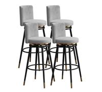 Guyifuny Taburetes de Barra Modernos giratorios 360° con Respaldo y Estructura metálica, tapizados en Terciopelo, Ideales for Islas de Cocina.(75cm Grey Black Leg,Set of 4)