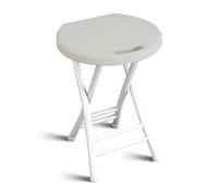 Guyifuny Taburetes Plegables Resistentes para Adultos con asa, Redondos, para Cocina, Desayuno, Exterior, con Estructura de Metal, Capacidad de 100 kg, Color Blanco, 48 cm/19 Pulgadas