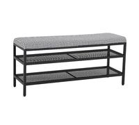 Guyifuny Zapatero con Banco, Organizador de Zapatos de 3 Niveles, Banco de Entrada tapizado en Tela, otomana de pie de Cama con Estructura de Metal Negro, 120 x 32 x 47 cm