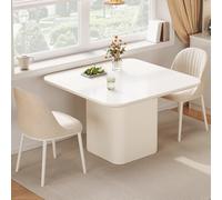 Guyii Mesa de comedor cuadrada de color blanco crema - Mesa de cocina moderna con diseño de columna, estable, fácil de limpiar y ahorra espacio, mesa ideal para cocina comedor (mesa con 2 sillas)