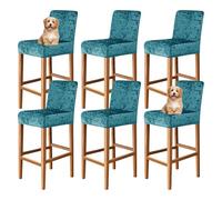 GUYIRT Fundas para sillas de bar de terciopelo, fundas de asiento de taburete con respaldo, reutilizables, fundas para taburetes de bar para cocina, comedor (azul, juego de 6)