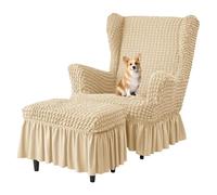 GUYIRT Fundas para Sillones Orejeros Funda De Sillón Orejero Relax con Funda Otomana Rectangular para Sala De Estar Dormitorio (Beige 1)