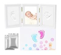 Guyisile Marco de Huellas para Bebé con Arcilla, Kit Recuerdo Recién Nacido con Huellas de Manos y Pies, Portafotos Bebé con Espacio para Fotos, Regalo Nacimiento, Bautizo y Baby Shower 35 x 15,5 cm